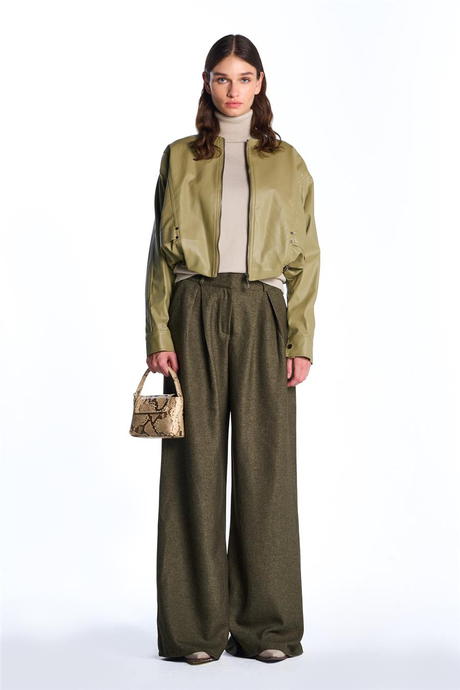 Yeşil Oversize Deri Ceket