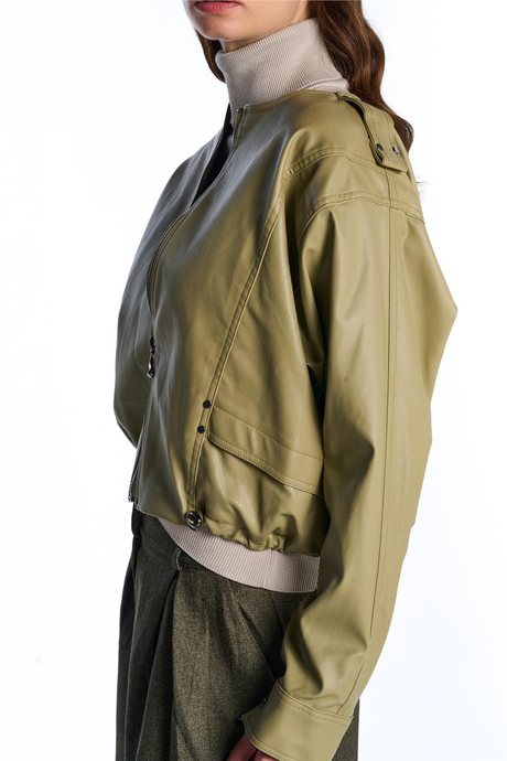 Yeşil Oversize Deri Ceket