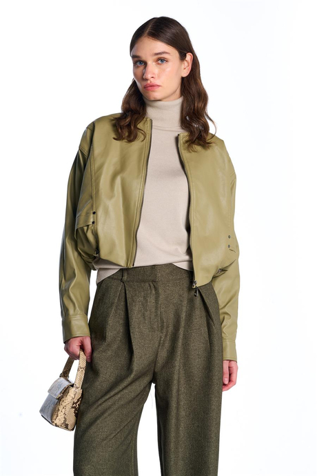 Yeşil Oversize Deri Ceket