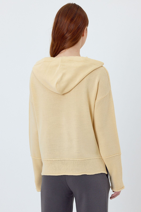 Açık Sarı Kapüşonlu Triko Sweat SWK4618SA