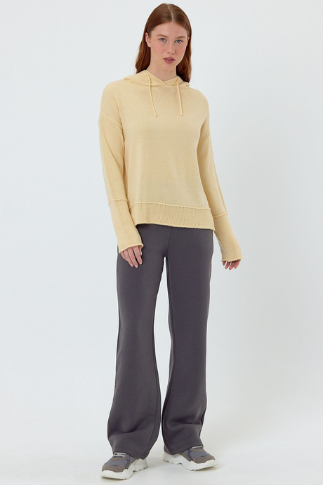 Açık Sarı Kapüşonlu Triko Sweat SWK4618SA