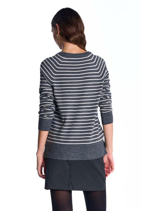 Antrasit Bisiklet Yaka Çizgili Kazak