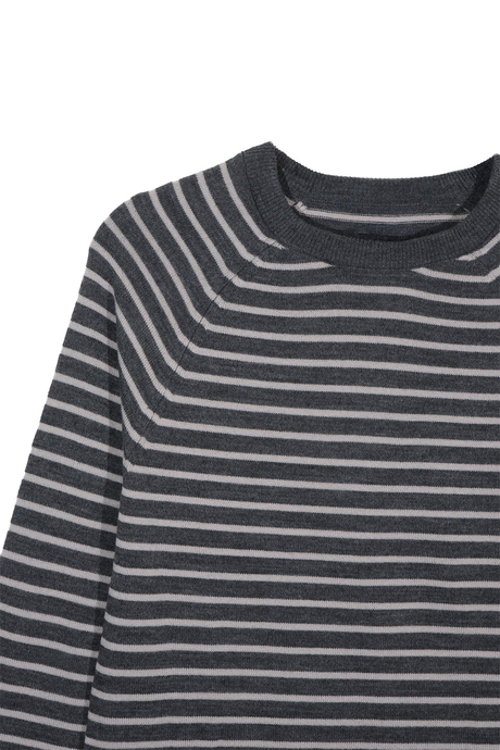 Antrasit Bisiklet Yaka Çizgili Kazak