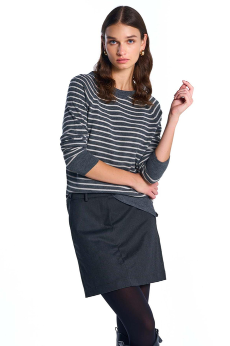 Antrasit Bisiklet Yaka Çizgili Kazak