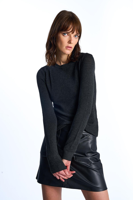 Anthracite Straight Basic Knitwear Sweater