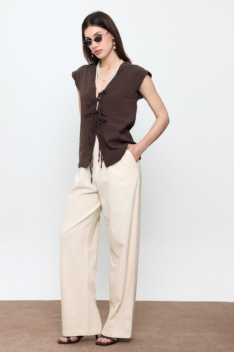 Bej %100 Cotton Dad Fit Pantolon