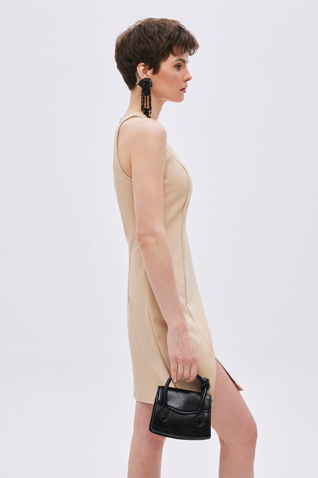 BEJ SLİM FİT MİNİ ELBİSE