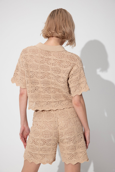 Bej Polo Yaka Kazak Şort Triko Takım SWTK4634-35BJ