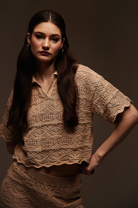 Bej Polo Yaka Kazak Şort Triko Takım SWTK4634-35BJ