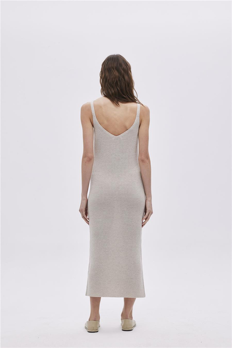 Bej Askılı Uzun Elbise