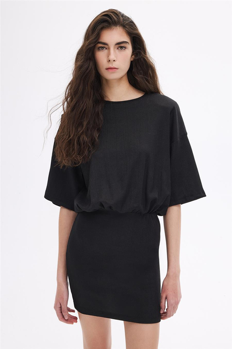 Beli Büzgülü Vatkalı Mini Elbise 