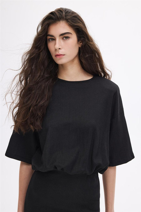 Beli Büzgülü Vatkalı Mini Elbise 