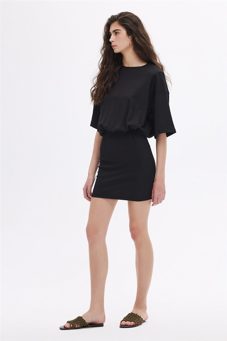 Beli Büzgülü Vatkalı Mini Elbise 