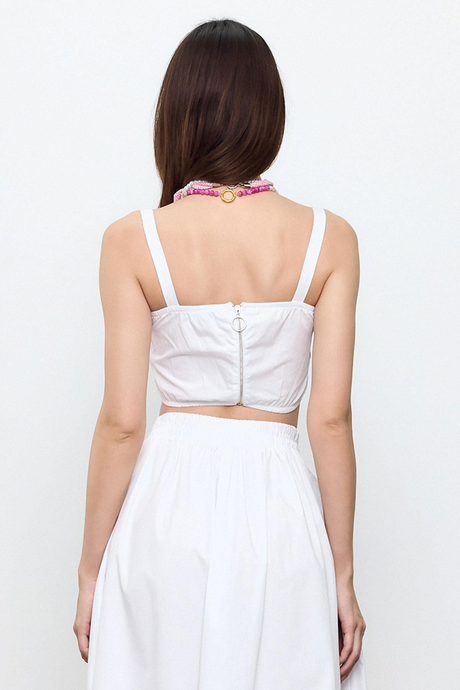 Beyaz %100 Cotton Askılı Crop