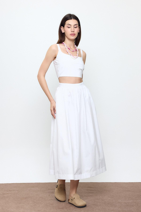 Beyaz %100 Cotton Askılı Crop