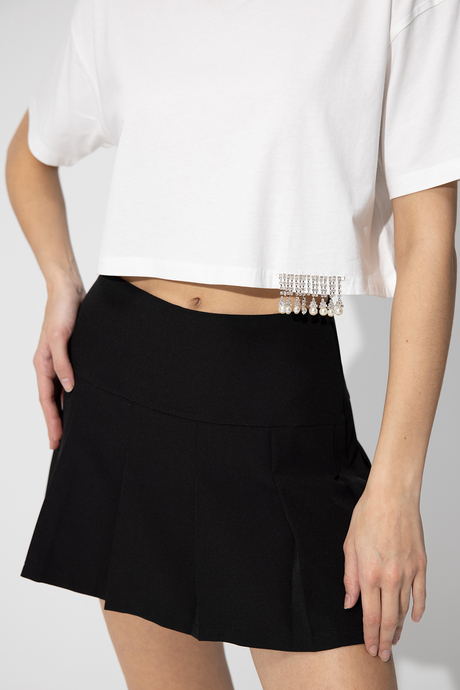 Beyaz Bisiklet Yaka Taşlı T-shirt SS23TE4729BE