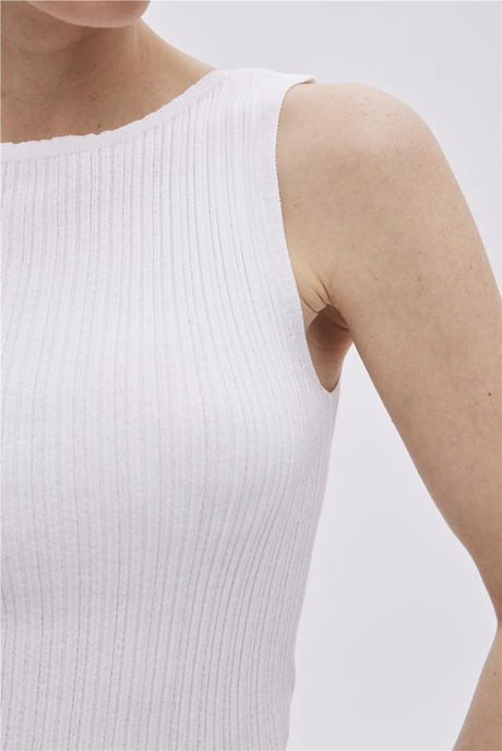 Beyaz Fitilli Triko Bluz