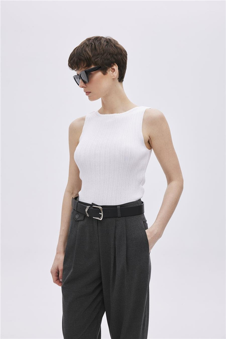 Beyaz Fitilli Triko Bluz