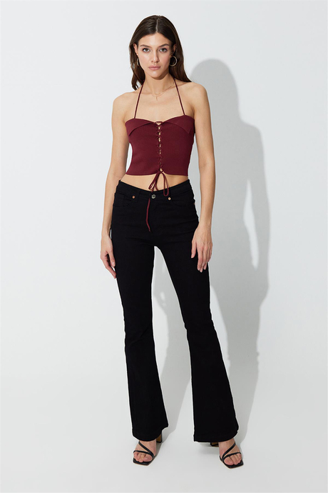 Bordo Brit Detaylı Triko Büstiyer SWA4642BO