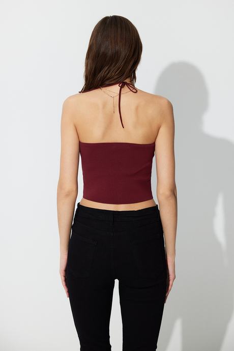 Bordo Brit Detaylı Triko Büstiyer SWA4642BO