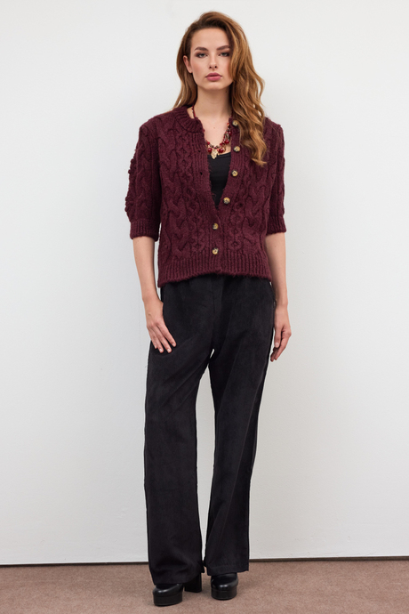 Bordo Düğmeli Hırka