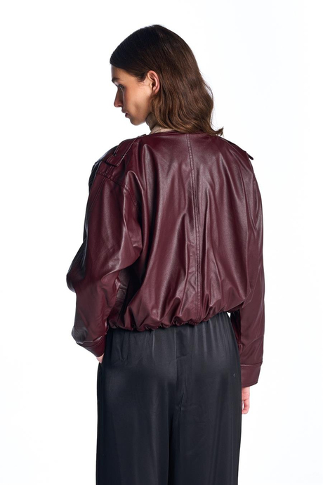 Bordo Oversize Deri Ceket