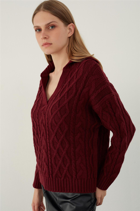 SAÇ ÖRGÜLÜ BOĞAZLI KAZAK