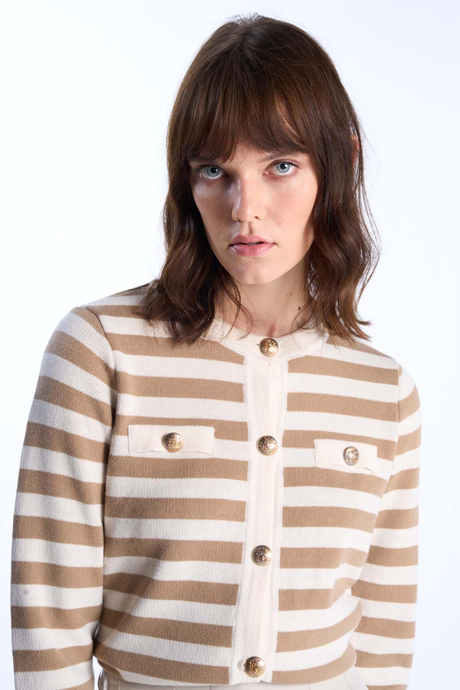 Çizgili Düğmeli Hırka