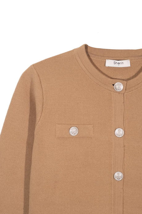 Camel Düğmeli Triko Hırka