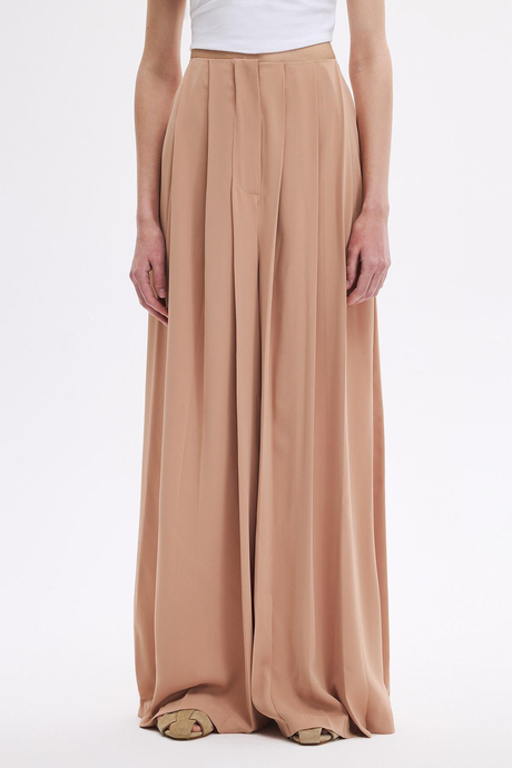 Camel Pile Detaylı Bol Paça Pantolon