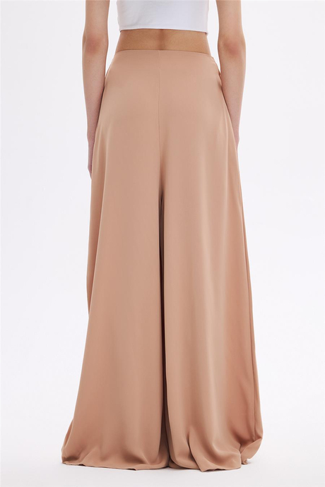 Camel Pile Detaylı Bol Paça Pantolon