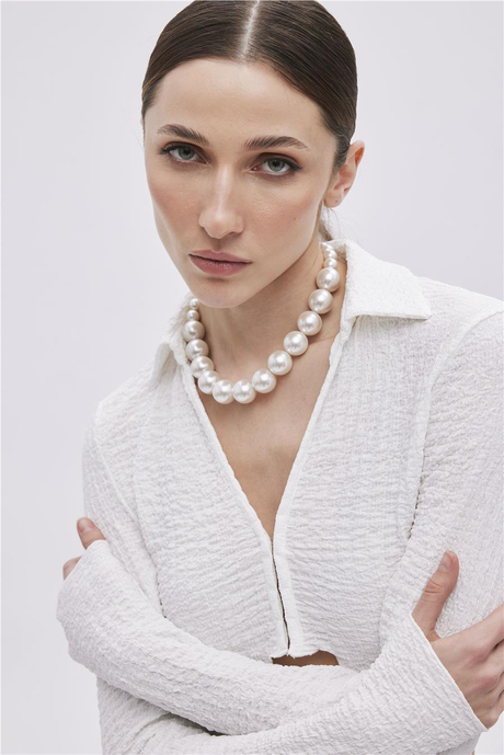 EKRU BAĞLAMA DETAYLI CROP BLUZ