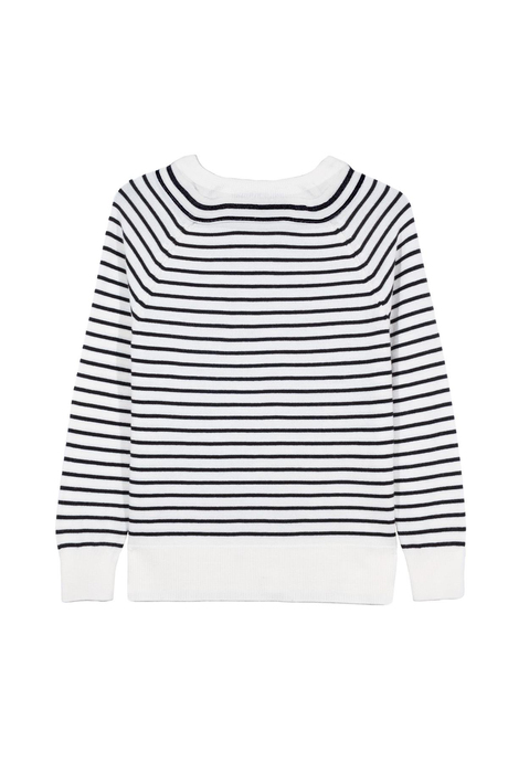 Ekru Bisiklet Yaka Çizgili Kazak