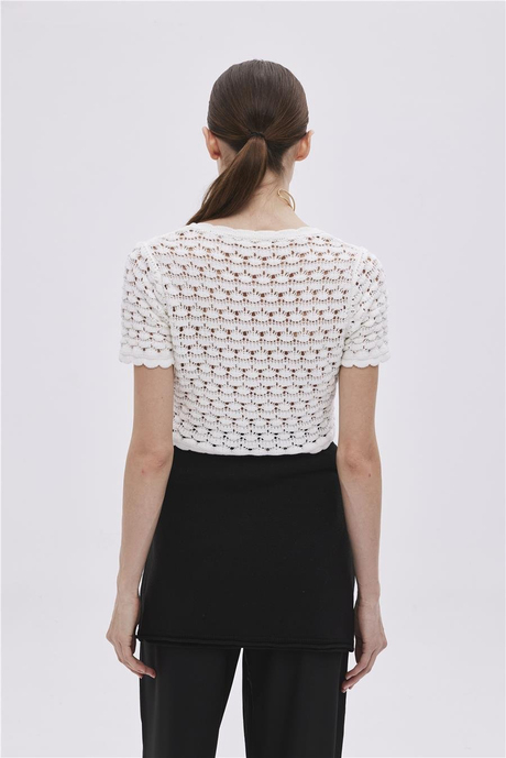 Ekru Ajurlu Mini Triko Hırka