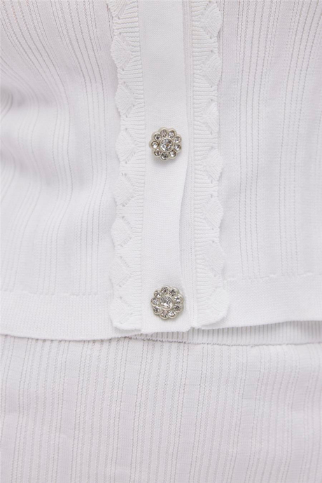 Ekru Gömlek Yaka Triko Bluz