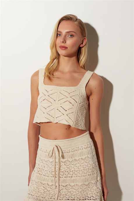 Ecru square neck  Geometric Patterned knit Athlete SWA4643EK