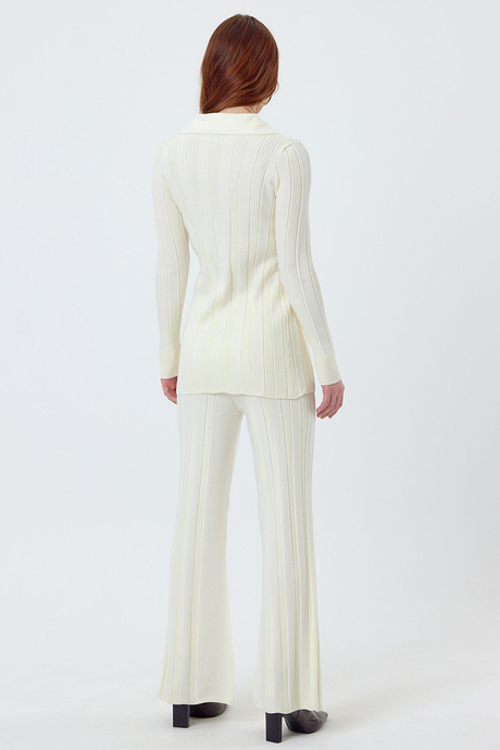 Ekru Polo Yaka Fitilli Triko Takım SWTK4534-35EK