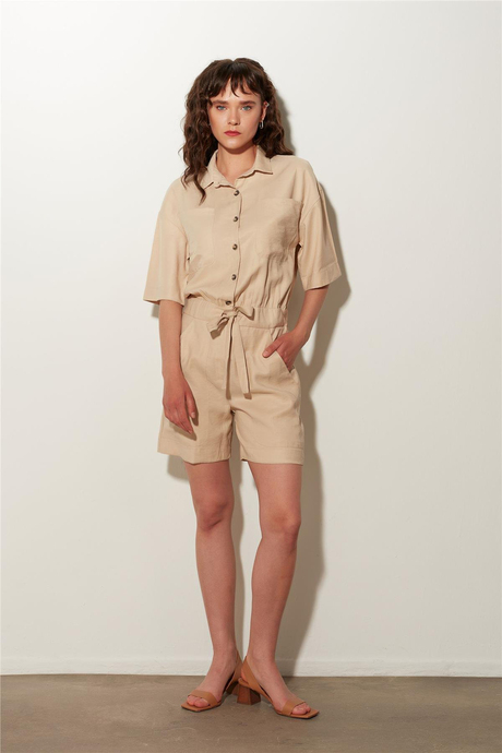 Ekru Tencel Şort Tulum SS23T4791EK