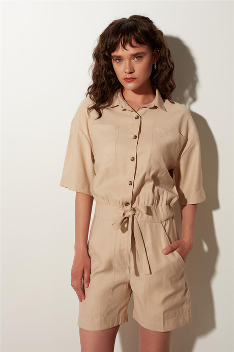 Ekru Tencel Şort Tulum SS23T4791EK