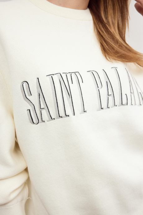 Ekru Triko Sloganlı Sweatshirt