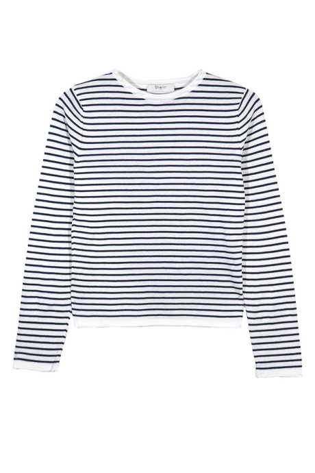 Ecru Viscose Striped Knitwear Sweater