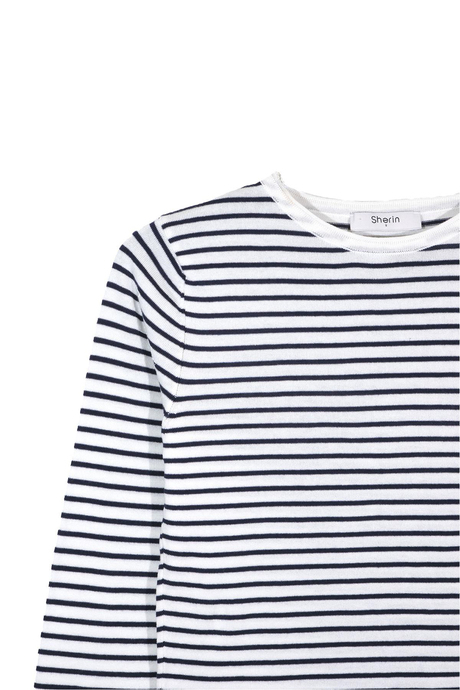 Ecru Viscose Striped Knitwear Sweater