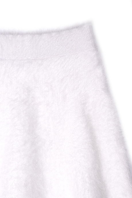 Ekru Volanlı Triko Etek