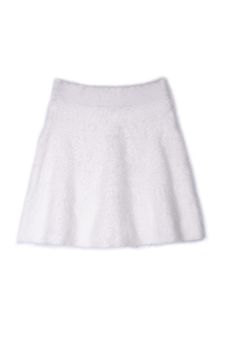 Ekru Volanlı Triko Etek