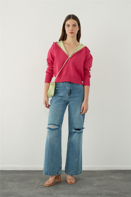 Fuchsia  Hooded Zipper Sweatshirt SWC4684FU