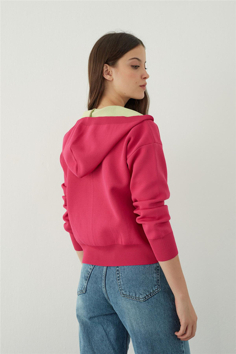 Fuchsia  Hooded Zipper Sweatshirt SWC4684FU