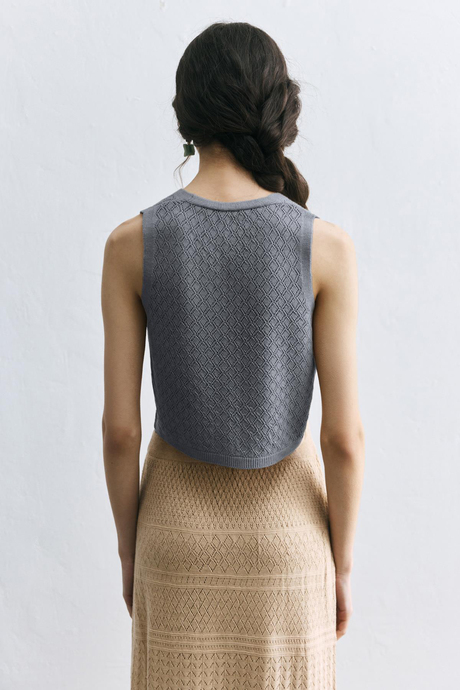 Gri Ajurlu Triko Yelek