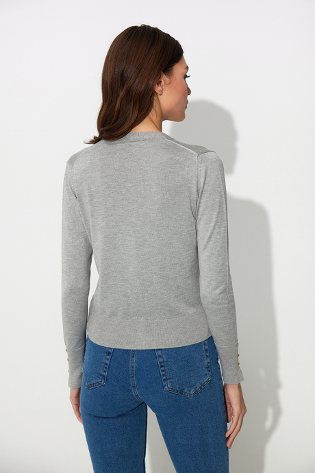 Grey Melange V-Neck Basic Knit Cardigan SWC4646GM