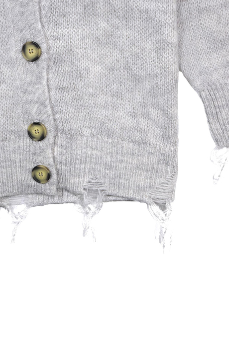 GRİ MELANJ YIRTIK DETAYLI HIRKA