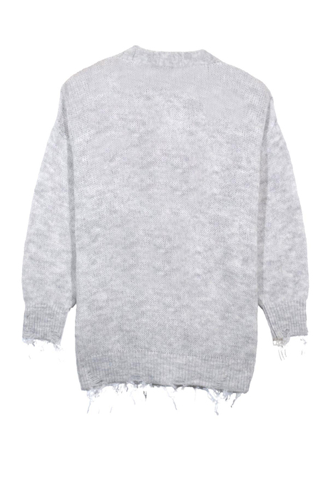 GRİ MELANJ YIRTIK DETAYLI HIRKA